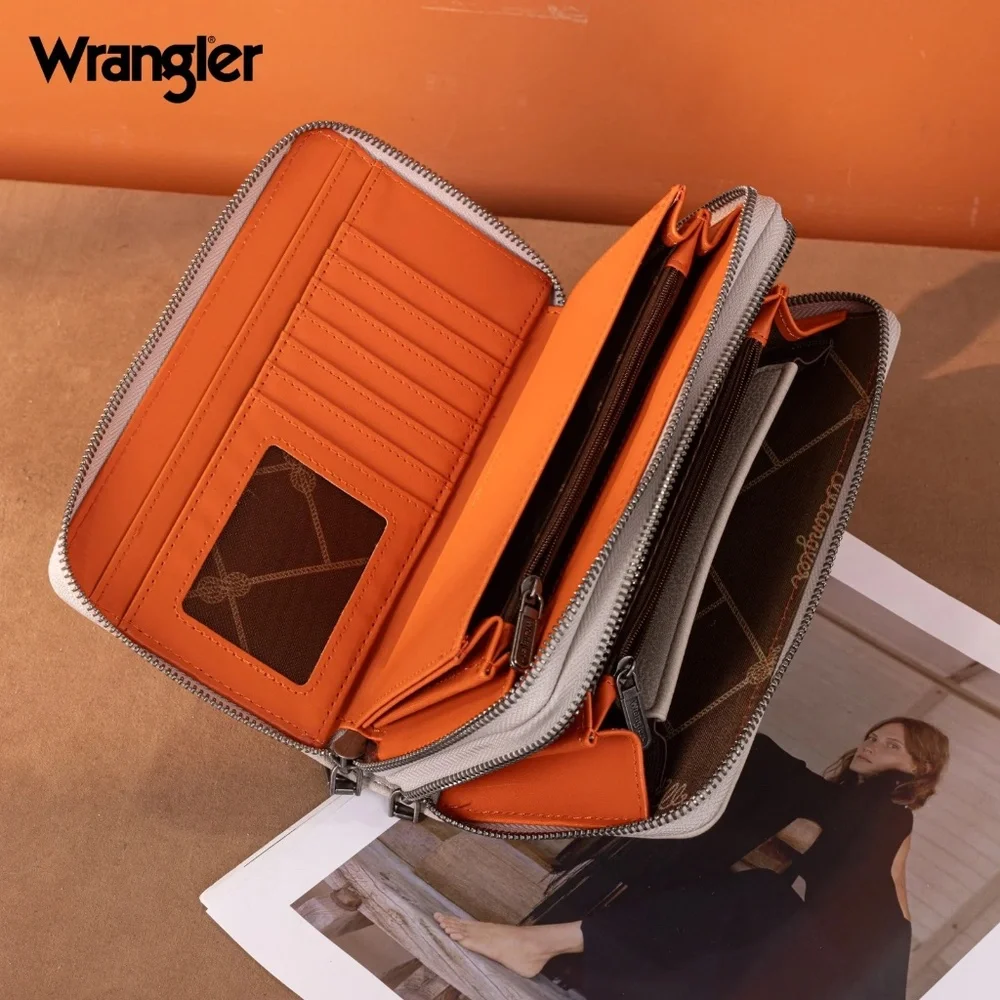 Wrangler Dual Zipper Compartment Large Wallet -Light Grey